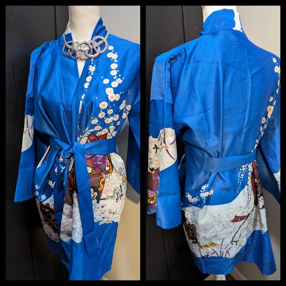 Blue Floral Kimono Robe - Picture 3 of 6